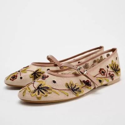 Модные женские туфли Мэри Джейн из сетки с цветочной вышивкой, прозрачные элегантные балетки, женская повседневная летняя дышащая обувь-лоферы