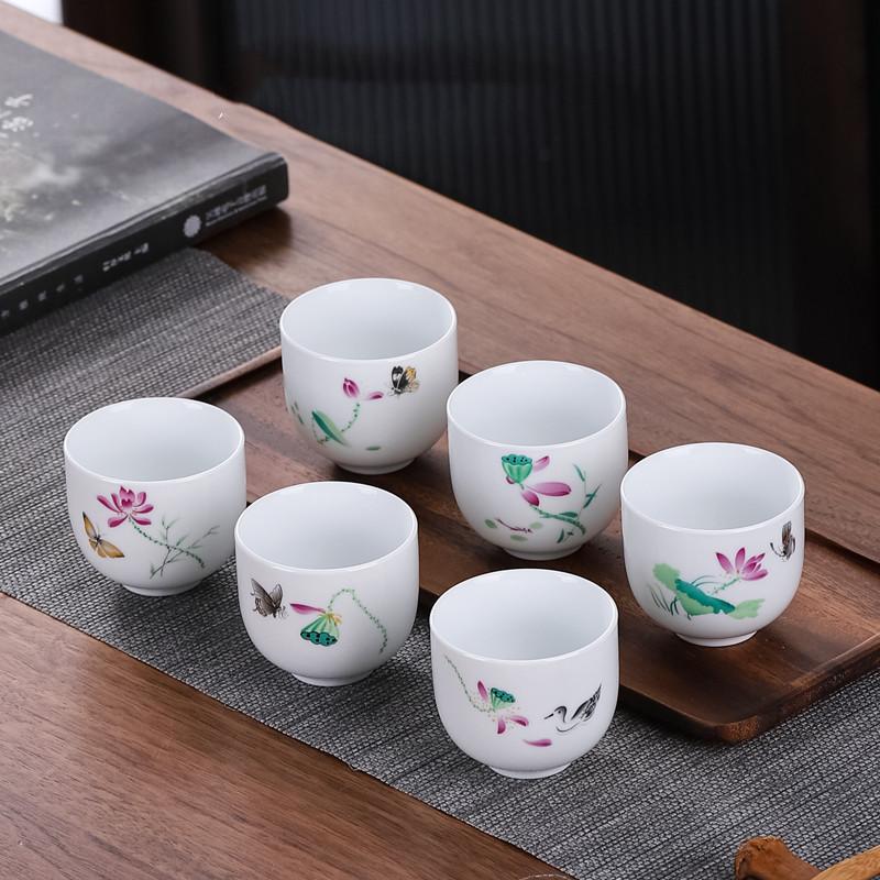 6 шт., китайский керамический набор чайных чашек, белый фарфор, чашка Pu'er Master, бутиковая чайная чаша, бытовая посуда для напитков, чайный сервиз, аксессуары