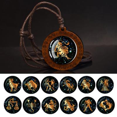 Ожерелье из цепочек и веревок с 12 знаками зодиака Овен Телец Близнецы Рак Лев Дева Весы Скорпион Созвездие Ожерелье Деревянный кулон