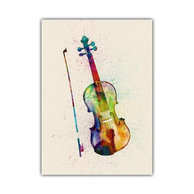 New Graffiti Art Musical Instrument Canvas Painting Wall Art Saxophone Guitar Violin Poster Living Room Home Decoration Mural No Frame