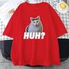 Women Unisex T-Shirts Cute Huh Cat Meme Funny Cool Classic Harajuku Aesthetic T-shirt Vintage Unisex Streetwear Cotton Tops