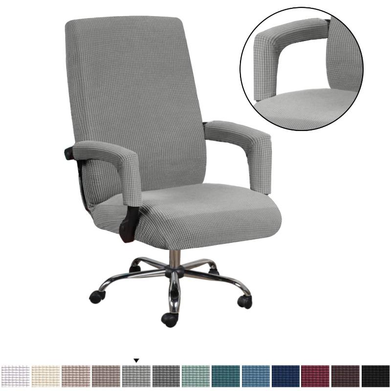 2 Sizes Office Elastic Solid Chair Covers Anti-dirty Computer Seat Chair Cover With Armrest Covers Removable  Office Seat Chairs Slipcovers