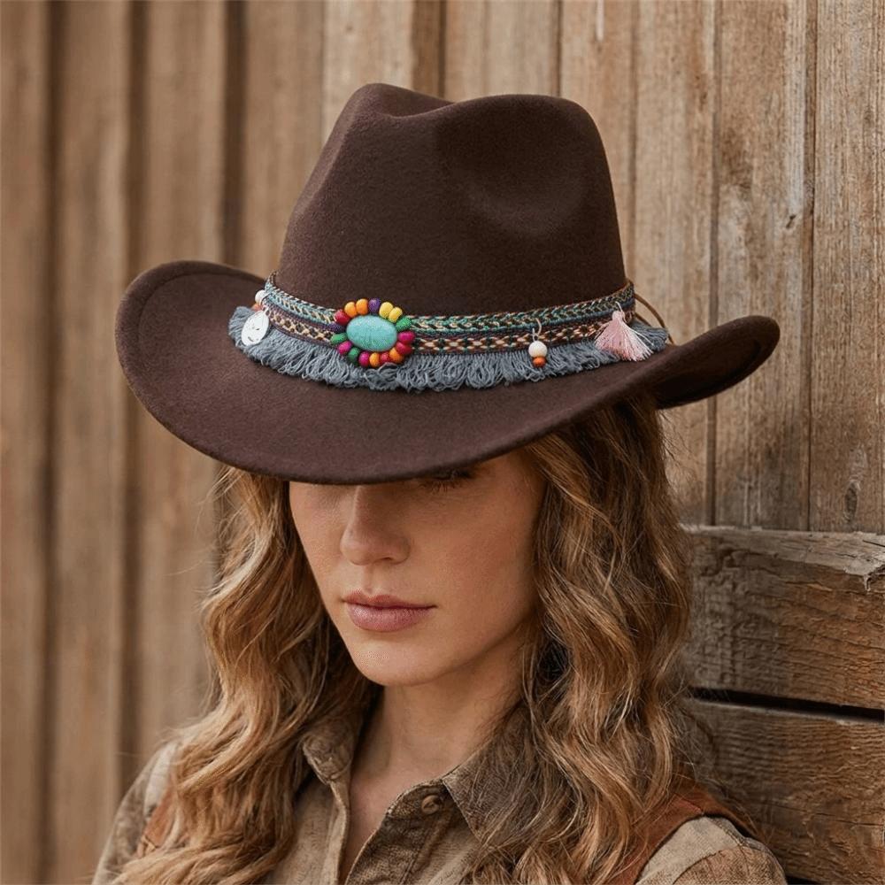 Solid Color Cowgirl Jazz Hat Woolen Top Hat Punk Party Cosplay Hat Bucket Hats