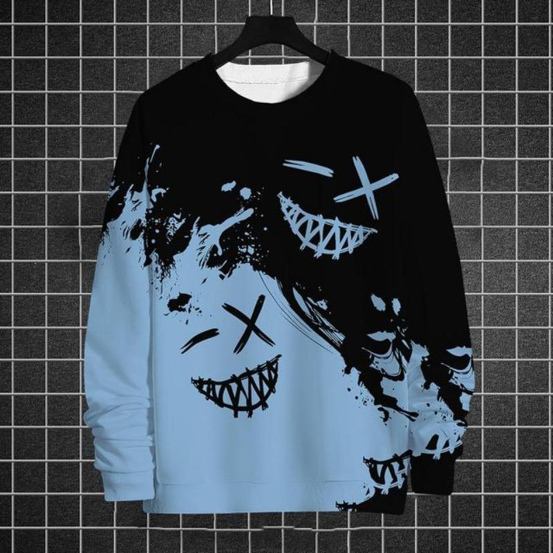 Модная мужская толстовка с длинным рукавом с забавным графическим принтом Футболки с принтом Осенние свободные толстовки с круглым вырезом Мужская одежда больших размеров Топы