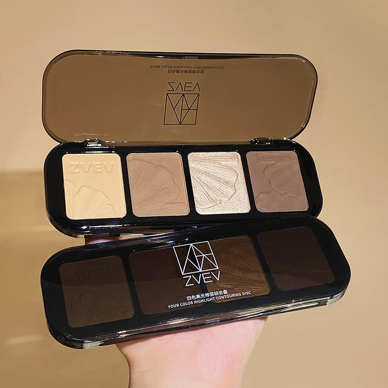 4 Colors Contour Palette, Highlighter, Shimmer, Matte Bronzer, Nose Shadow, Face Shading Powder Makeup Palette