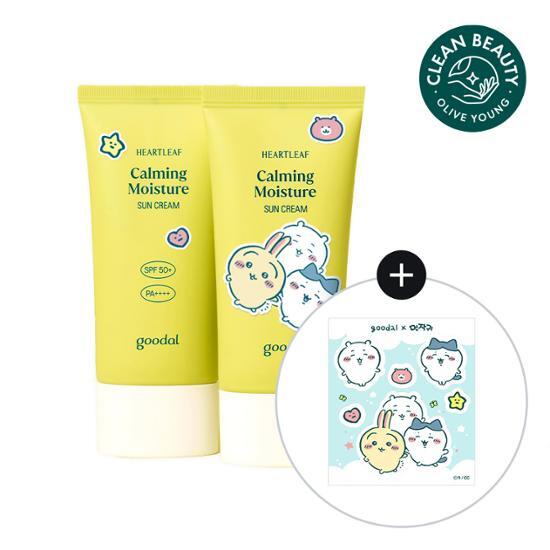 [План 1+1] Goodal Clear Houttuynia Cordata Успокаивающий увлажняющий солнцезащитный крем 50 мл План 1+1 (50мл+50мл+Наклейка)