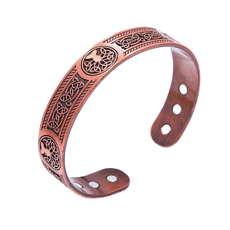Popular Magnetic Vintage Tree of Life Bracelet for Men and Women - Antique Bronze with Floral Design
