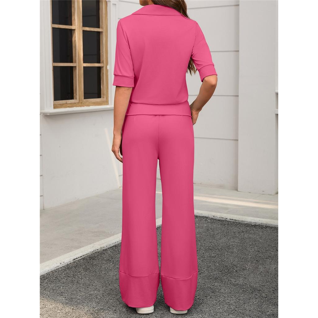  Комплект из 2 предметов. Женские повседневные брюки с короткими рукавами и лацканами, эластичные, широкие.