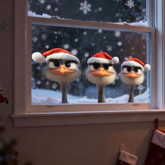 Набор рождественских наклеек Легко снимаются Мультяшные наклейки на окна в форме животных Украшение для дома, вечеринки, фестиваля, Рождества