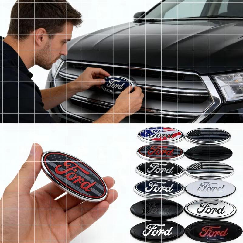 hrkqj5 ABS Car Front Hood Logo Emblem for Ford Mondeo MK4 MK3 MK2 Focus ST Line Fiesta Kuga Transit Escape Rear Trunk Badge Cover Decal