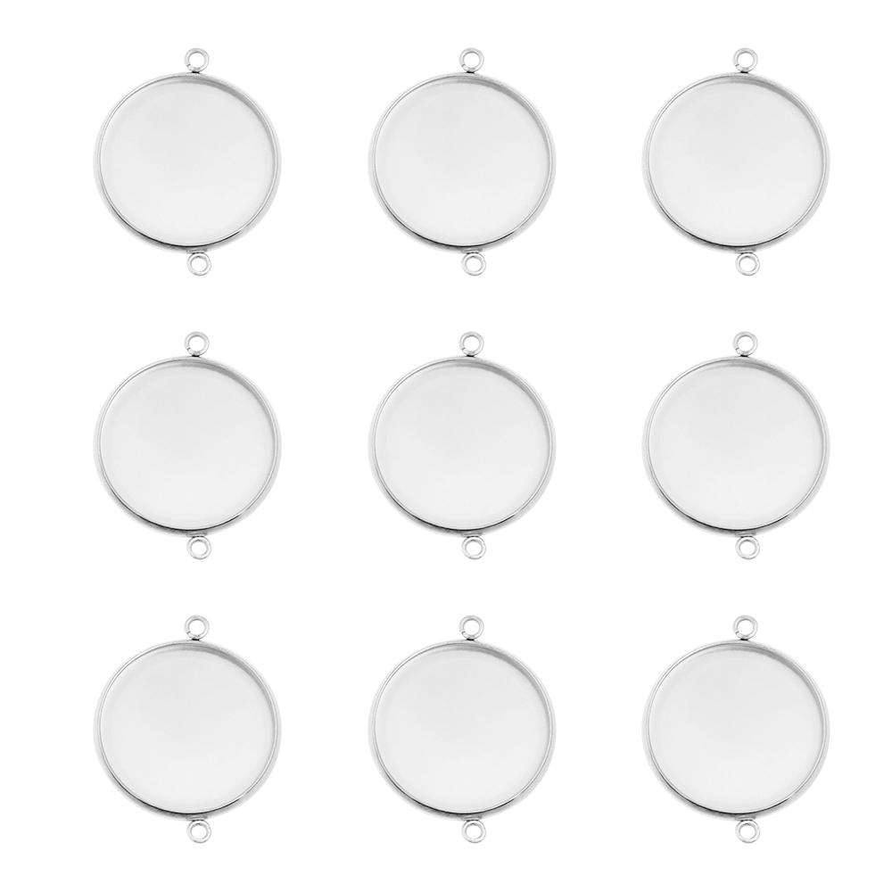 10pcs/lot 6-30mm Round Stainless Steel Pendant Blank Cabochon Base Double Hole Setting Bezel Tray DIY Jewelry Making Component