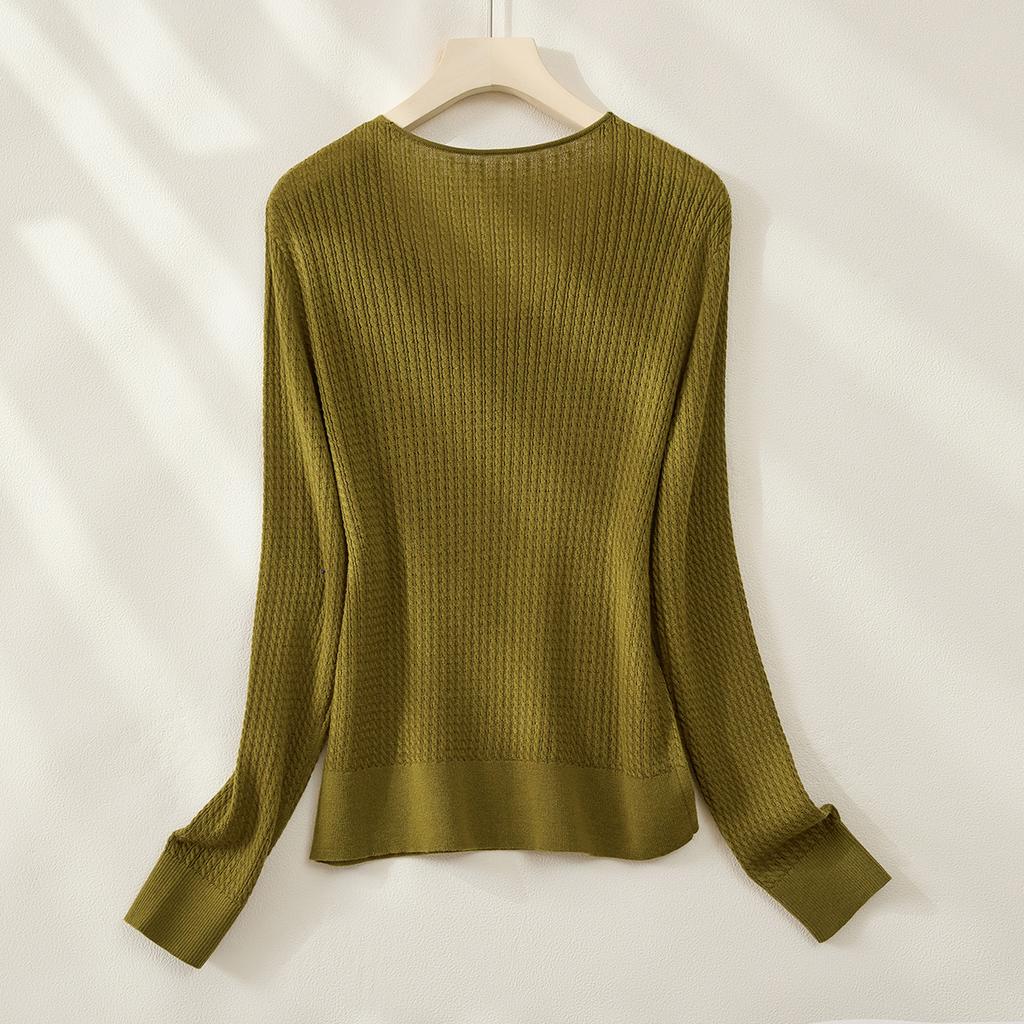 26 year spring collection [including mulberry silk] high-end V-neck long sleeved texture 42 count 2-strand women's knitted sweater