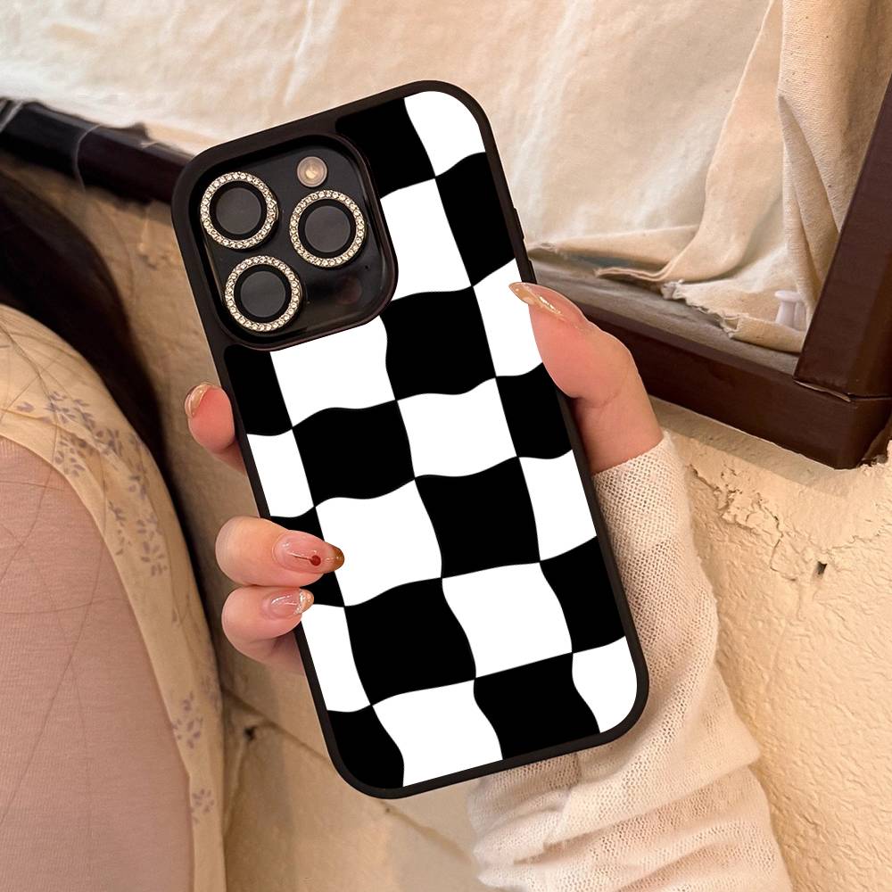 Черно-белый шахматный узор PC+TPU Чехол для телефона Для Iphone 17 Air 16 15 14 13 12 11Pro Max Жесткий пластик