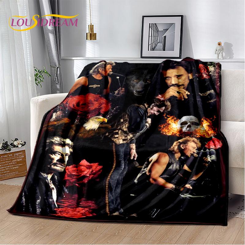 3D Printing Johnny Hallyday Rock Star Soft Flannel Blankets,Throw Blanket Comfortable Blanket for Picnic Beds Home Bedroom Cover