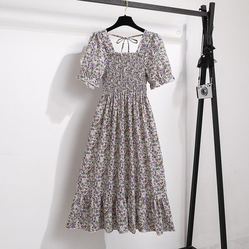 Women's Skirts New Mid-length Skirt Senior Sense of Floral Short-sleeved Dresses Summer Dresses Sweet Dresses