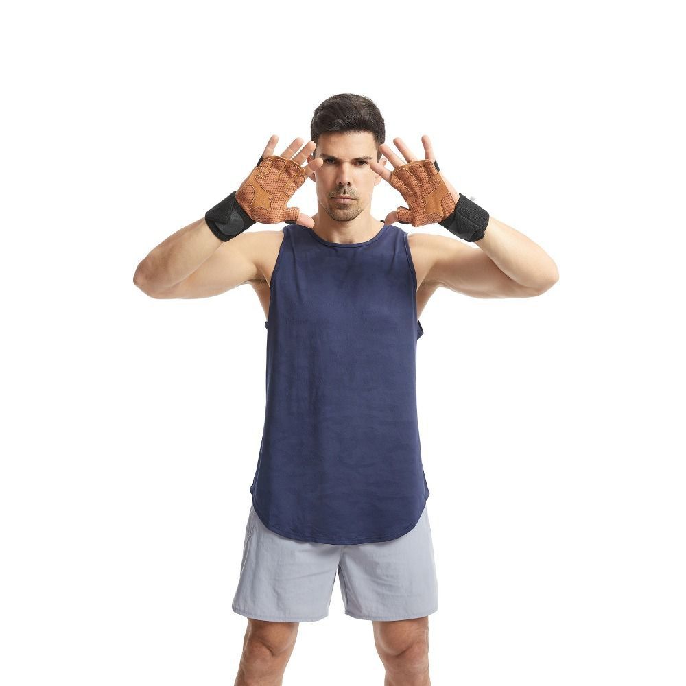 1 Pair Four-finger Ventilated Gym Wristband Cowhide Fitness Workout Gloves  Pull-ups