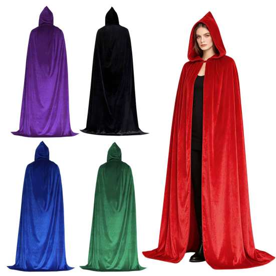 Durable Festival Costume Cloak Unisex Adults Hooded Cloak, Velvet Vampire Wizard Cape, Renaissance Dark Fantasy Cosplay Robe Medieval Halloween