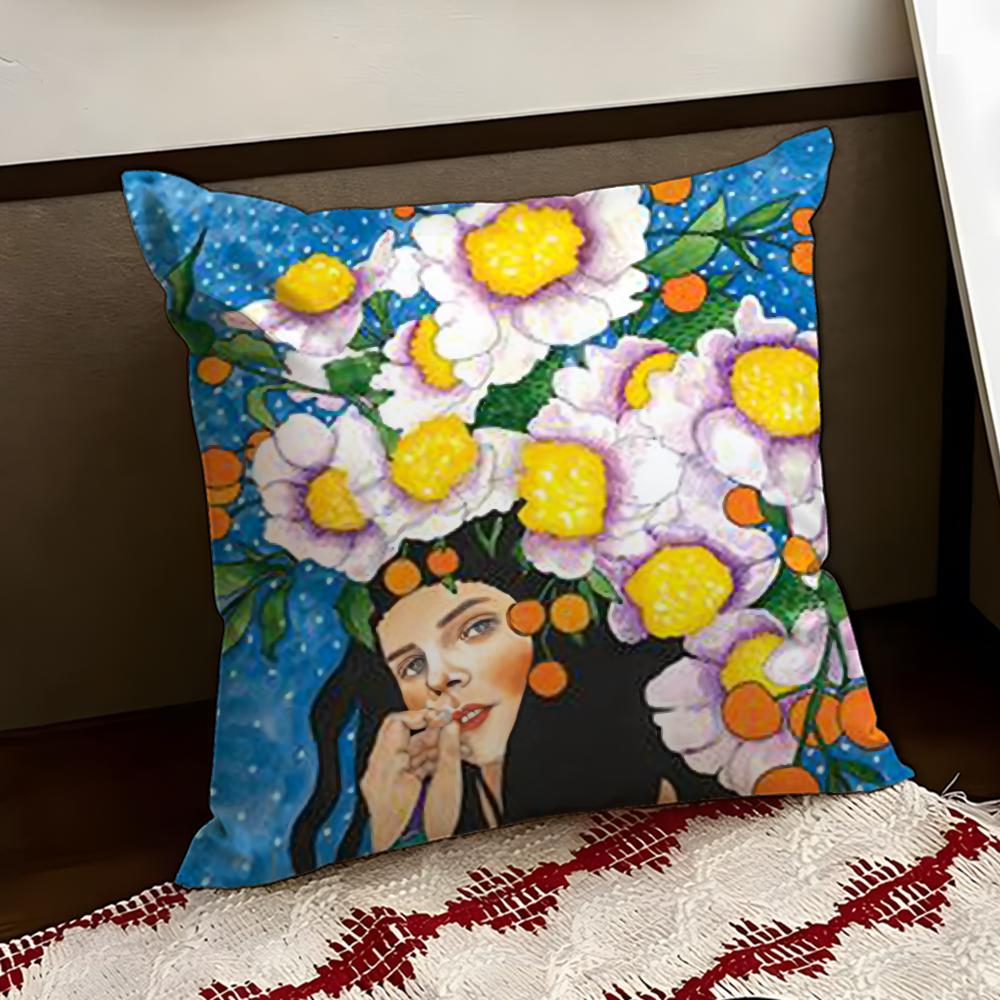Vintage Abstract Girl Cushion Cover Reversible Soft Durable Pillow Cover Home Car MultiScene Use for Daily Comfort