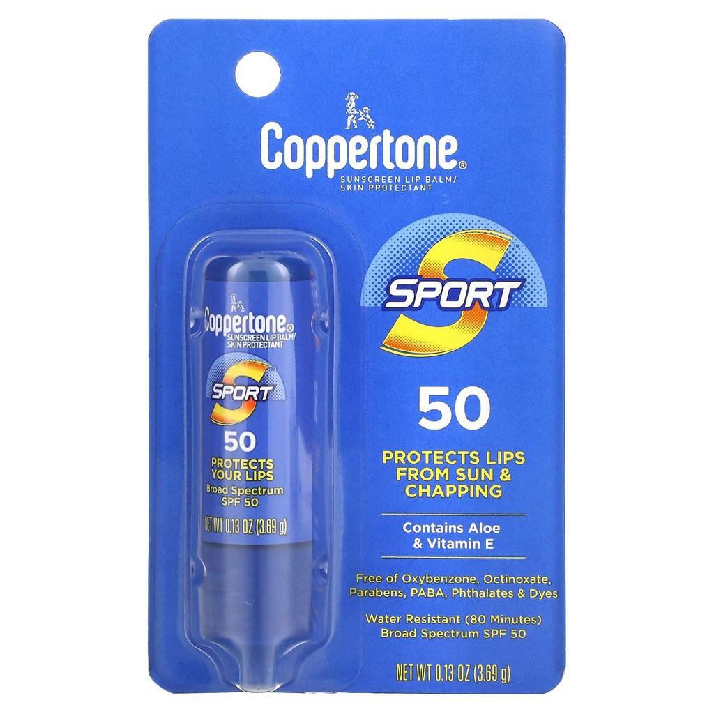 Coppertone Спортивный, солнцезащитный бальзам для губ, SPF 50, 3,69 г (0,13 унции)
