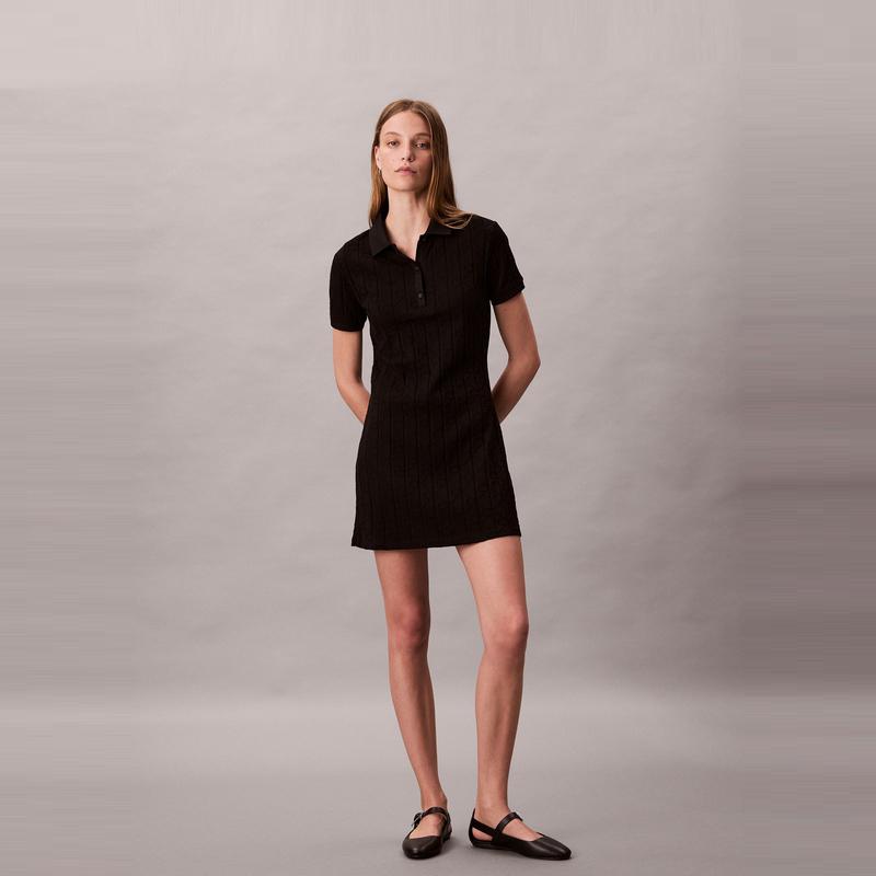 Calvin Klein Elegant Pattern Monogram Cotton Polo Dress Women Dresses 44D208G