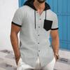 Мужская летняя футболка с капюшоном, короткий рукав, застежка на пуговицы, нагрудный карман, вафельный цветной блок, повседневная футболка с капюшоном для спортзала, уличная одежда