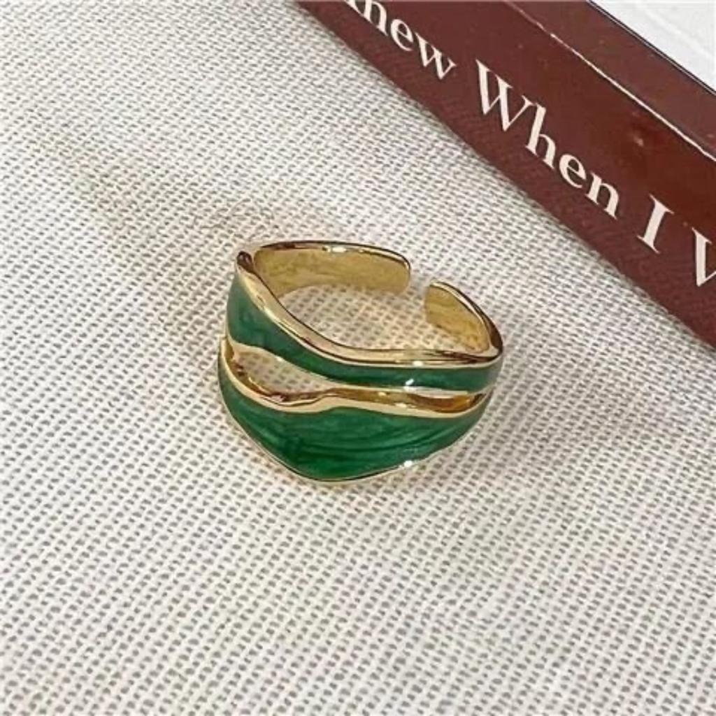 Geometric Double-layer Hollow Ring Female Fashion Temperament Irregular Drip Glaze Color Matching Open Ring