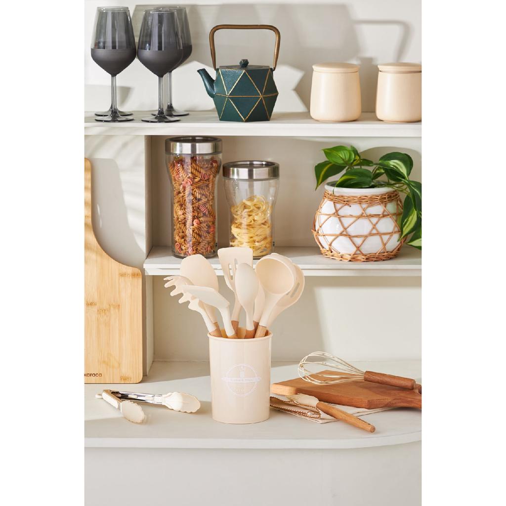 Darcy New, 12 предметов, силиконовый наконечник, ручка из бука, бежевый