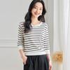 Srcr Women's Retro Striped 3/4 Sleeve Knit Sweater