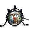 Fashion Retro Creative Round Necklace Cartoon Cat Clock Pendant Necklace