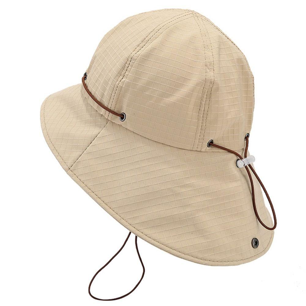 with Neck cover Drawstring Fisherman Hat Solid Color Hiking Hat Wide Brim Sun Hat Unisex