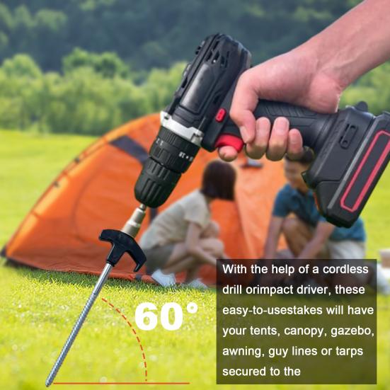 8Pcs Tent Stakes Heavy-Duty Metal Camping Stakes Threaded Anchors Set Up with Drill Hammer Superior Grip Tent Pegs On