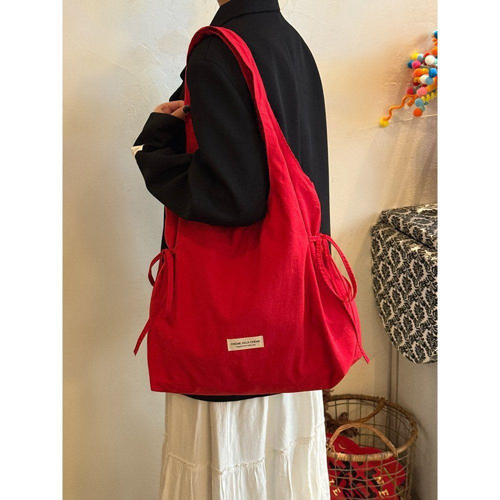 Женская Стильная Сумка-тоут Большой Вместимости на Шнуровке с Бантом на Плече и Подмышечным Ремешком, Сумка без Спинки, Сумка в Стиле Жилета