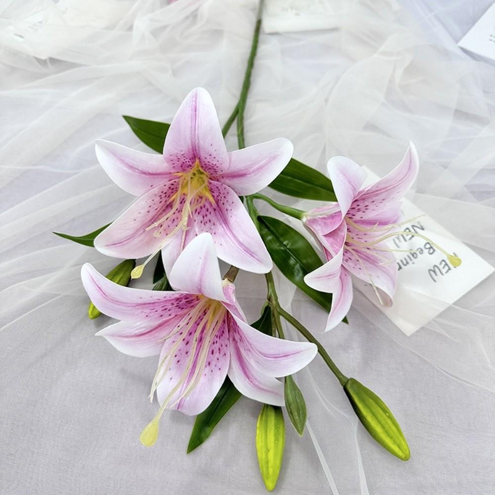 Новый 80 см Искусственный Цветок Лилии 3 Головки Шелковый Букет из Искусственных Лилий DIY 3D Печать Свадебный Букет Невесты Декор Гостиной