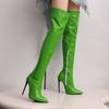 Women Patent Leather Over the Knee Boots Purple Stiletto High Heels Shoes Red Pointed Toe Warm Lady Sexy Party Thigh Boots