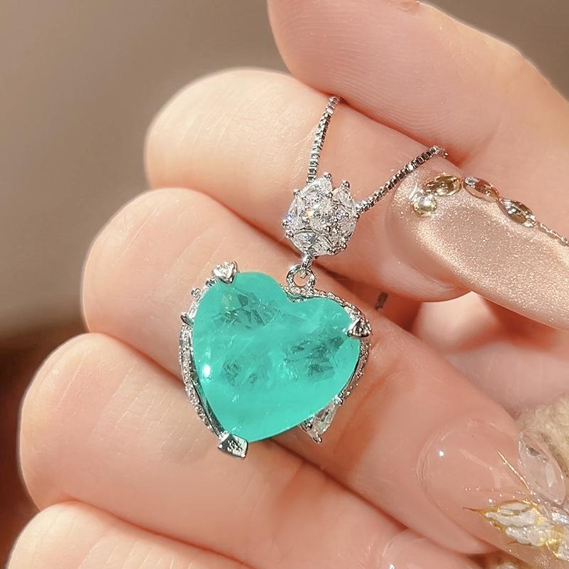 New Jewelry Set Heart-shaped Ring Necklace Grandmother Green Vintage Niche High-end Adjustable Women