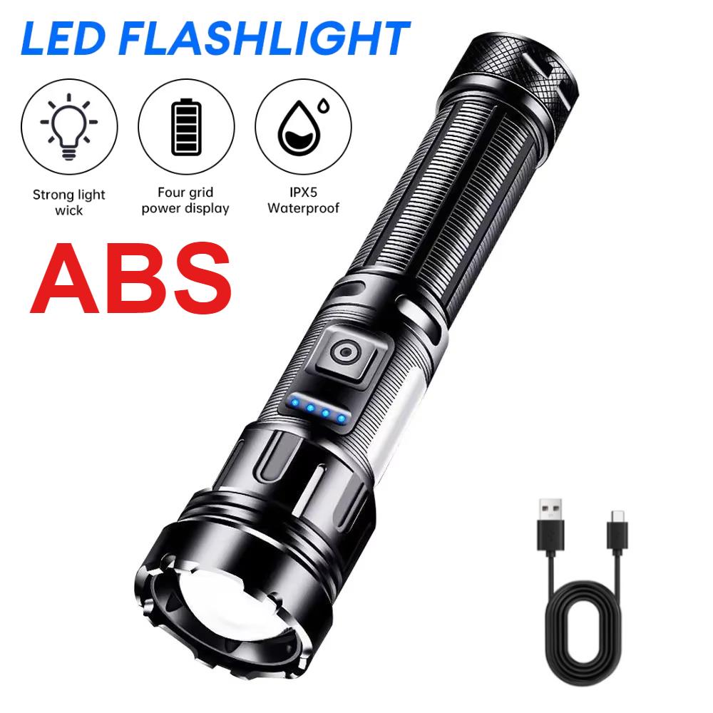 2000LM Powerful Zoom LED Flashlight with COB Side Lights 7 Modes Type-c Rechargeable Torch Lights Outdoor Emergency Lantern