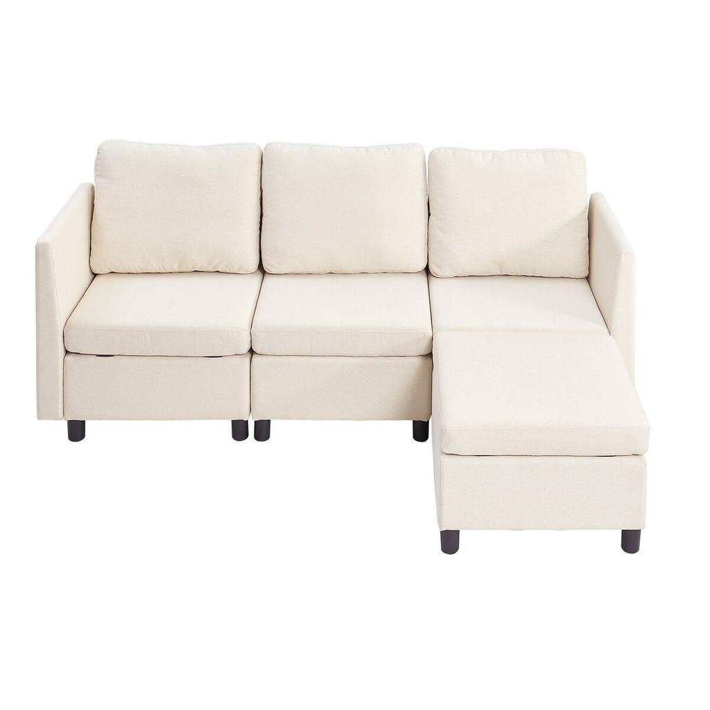 Modular Sectional Sofa, 3-Seater Modular Sofa with Hidden Storage, Cloud Sectional Couch with Ottoman & High Rebound Sponge, Solid Wood Frame