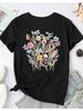 Женская футболка с цветочным принтом Свободный крой Удобный повседневный стиль Короткий рукав Круглый вырез с ярким цветочным дизайном Минималистичный