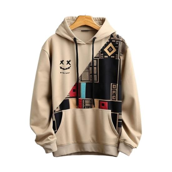 Осень-зима мужская толстовка с капюшоном свободная с длинным рукавом соответствующего цвета большой накладной карман с мультяшным рисунком ретро с капюшоном толстый теплый пуловер уличная одежда мужской топ