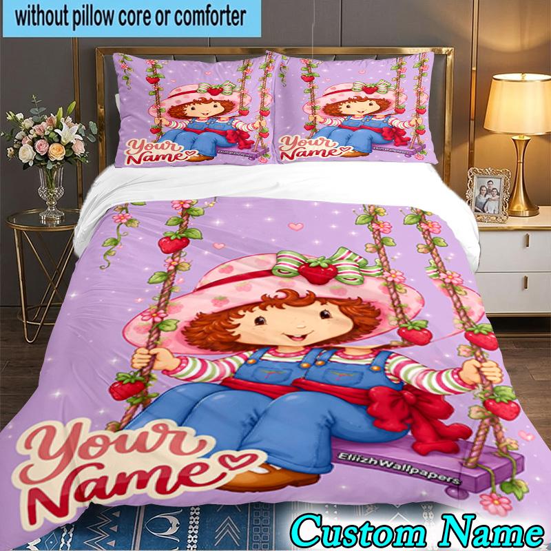 Custom Name 3PCS Straw-berry Sweet Moment Bedding Set,Including Duvet Cover And 2pcs Pillowcases Perfect for Bedroom,Dormitory,Fan Christmas gift
