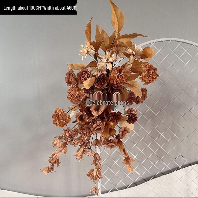 Red Floral Wedding Stage Backdrop with Artificial Flower Rows