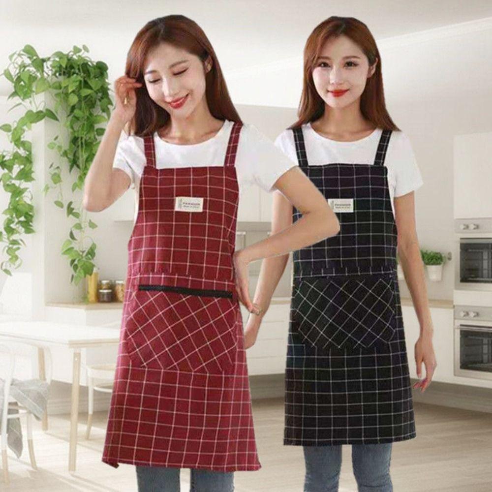 Checkered Cotton Apron Oil-proof Cooking Apron Cooking Accessories Kitchen Apron Kitchen