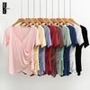 Women's Summer V-Neck Loose Fit Modal T-Shirt - Short Sleeve, Irregular Hem