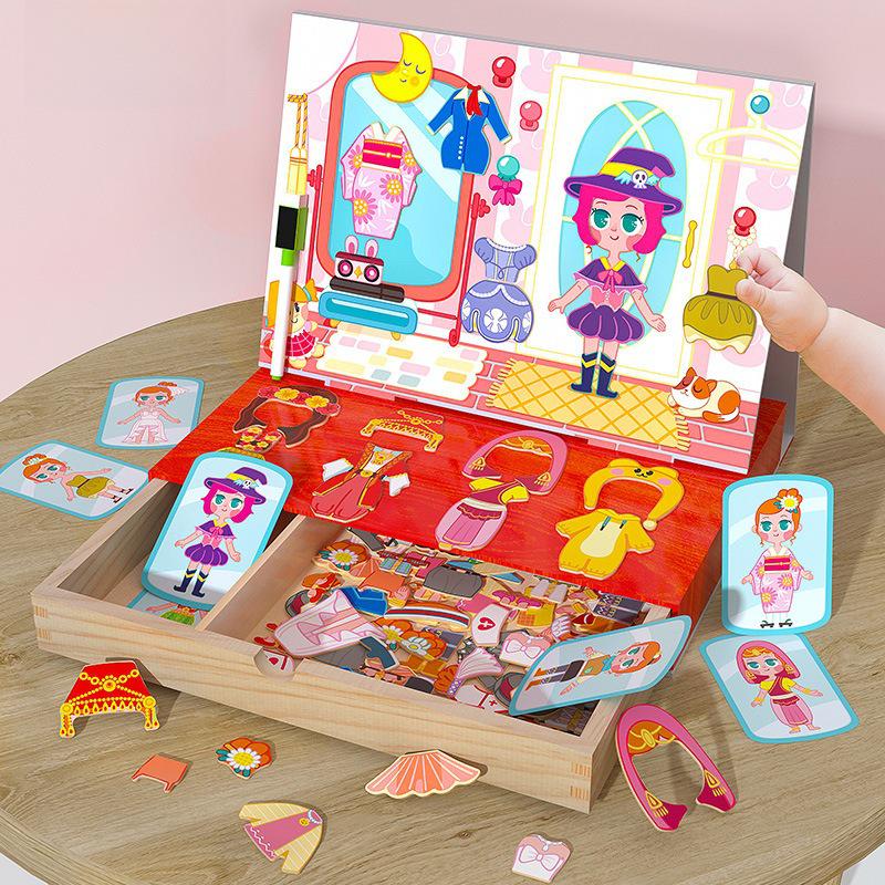 Magnetic Wooden Dress-Up Puzzle Drawing Board for Kids