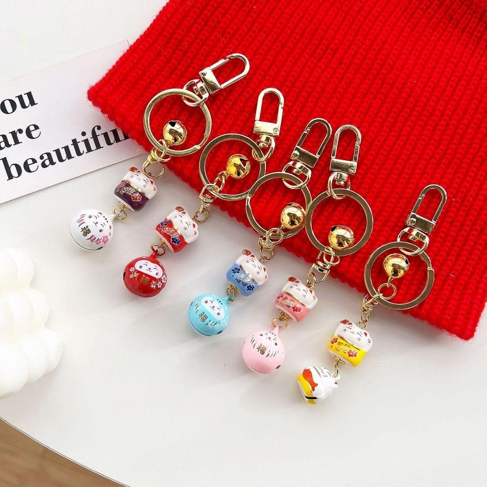 Bell Pendant Maneki Neko Key Chain Zinc Zinc Alloy Lucky Cat Pendant Cute Cartoon Key Charm Women