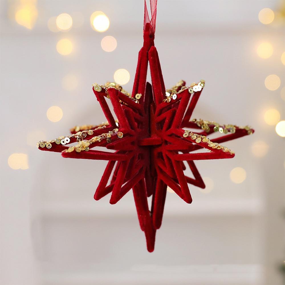 Wine Red Christmas Tree Pendant Glitter Bow Gold Sequin Snowflake Elk Hanging Ornaments Ice Bar Knot Girl Xmas Tree Pendant