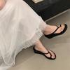 Genuine  Toe Strap Clip On Flip Flops Women 2025 Summer New Style with Thick Heel and Small Wedge Heel Sandals Slippers