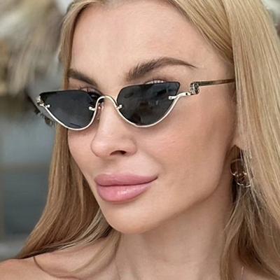 Металлические солнцезащитные очки «кошачий глаз» с полуободковой оправой, в стиле ретро, элегантные, женские, модные, подходят для летнего отпуска, пляжные аксессуары