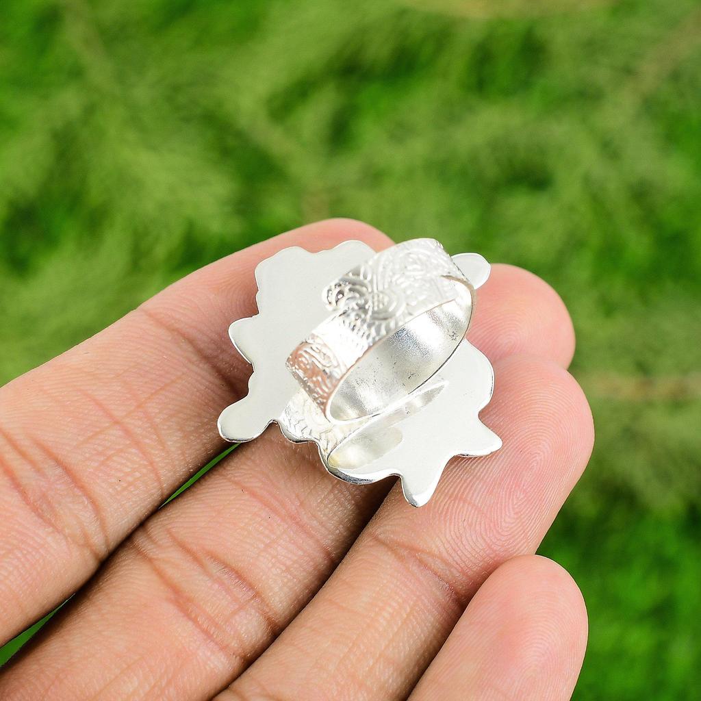 Natural Larimar Gemstone 925 Silver Solitaire Flower Adjustable Ring For Girls