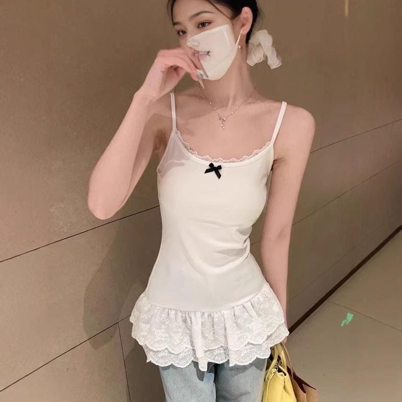 Белый кружевной топ-майка для женщин - Весенне-летний слой
